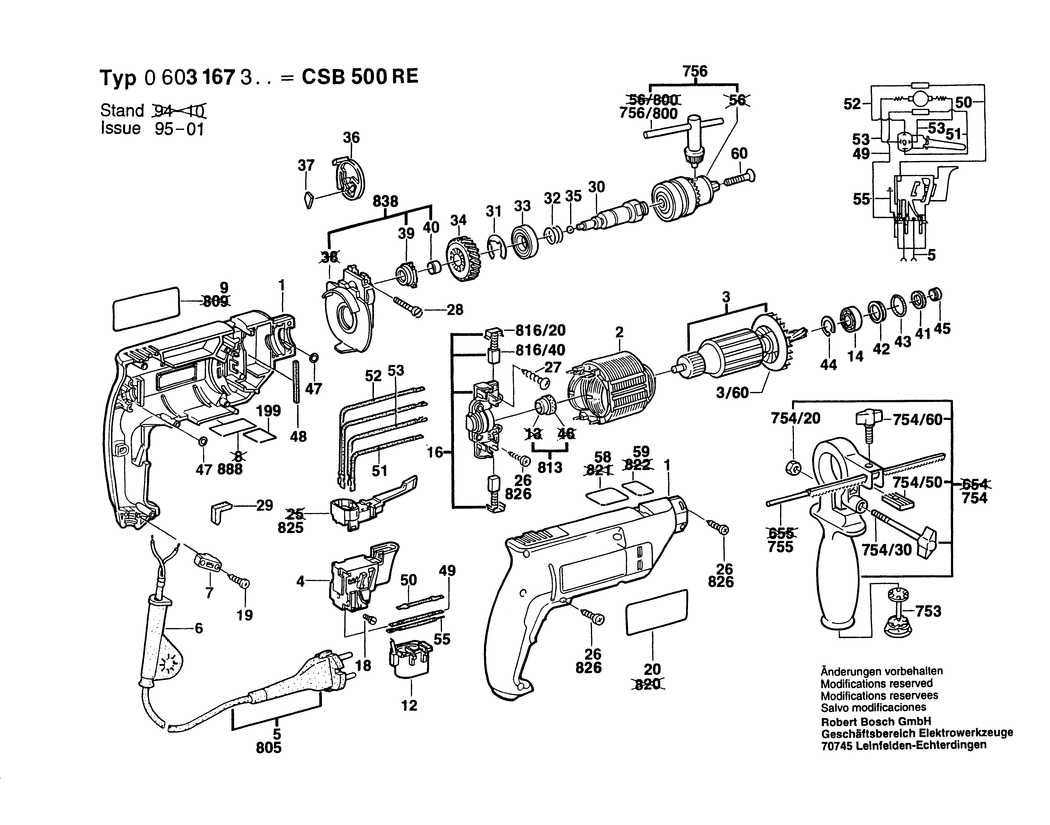 Bosch CSB 500 RE / 0603167303 / EU 230 Volt Spare Parts