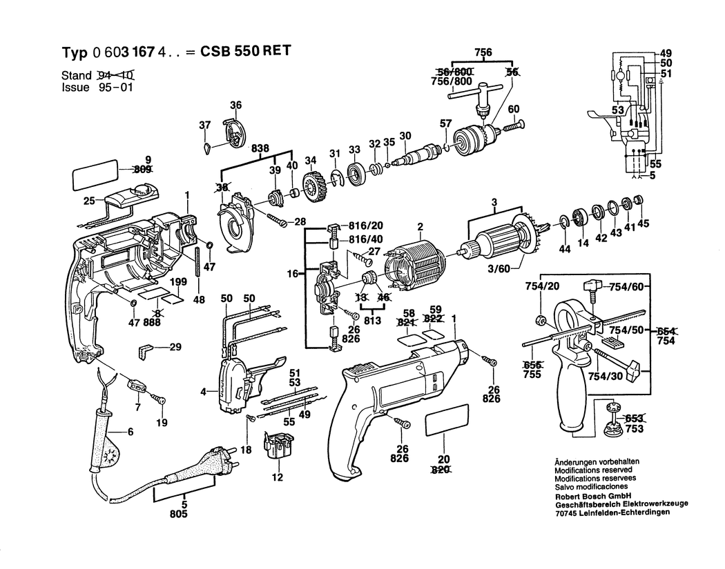 Bosch CSB 550 RET / 0603167432 / CH 230 Volt Spare Parts