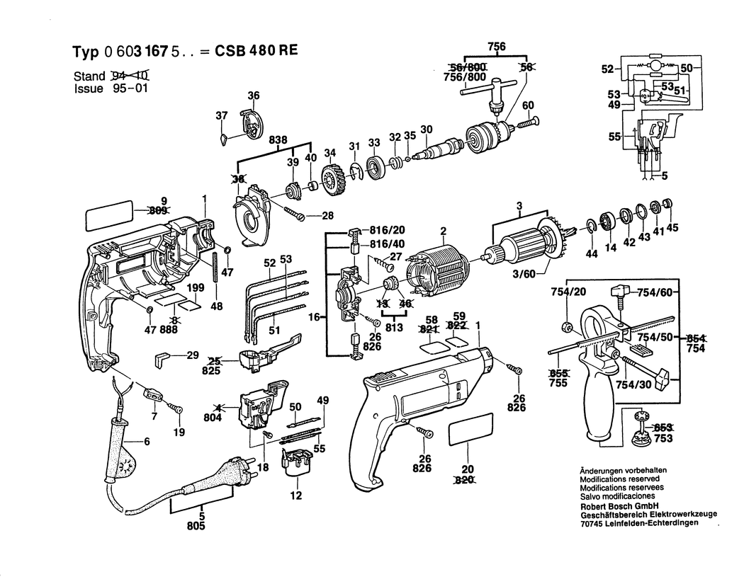 Bosch CSB 480 RE / 0603167503 / EU 220 Volt Spare Parts