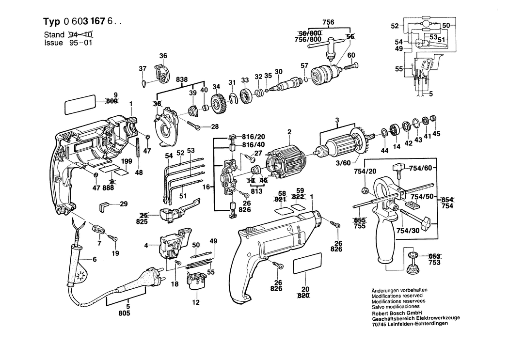 Bosch CSB 550 RE / 0603167603 / EU 230 Volt Spare Parts