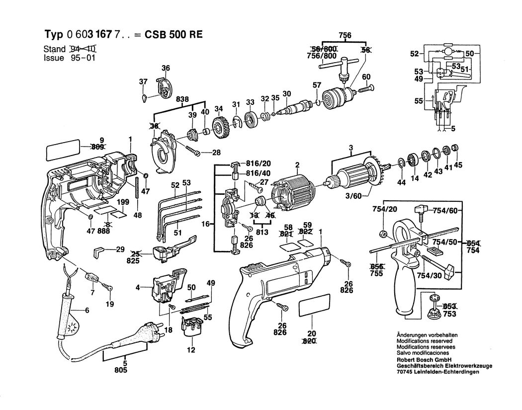 Bosch CSB 500 RE / CSB 5-13 RE / 0603167703 / EU 220 Volt Spare Parts