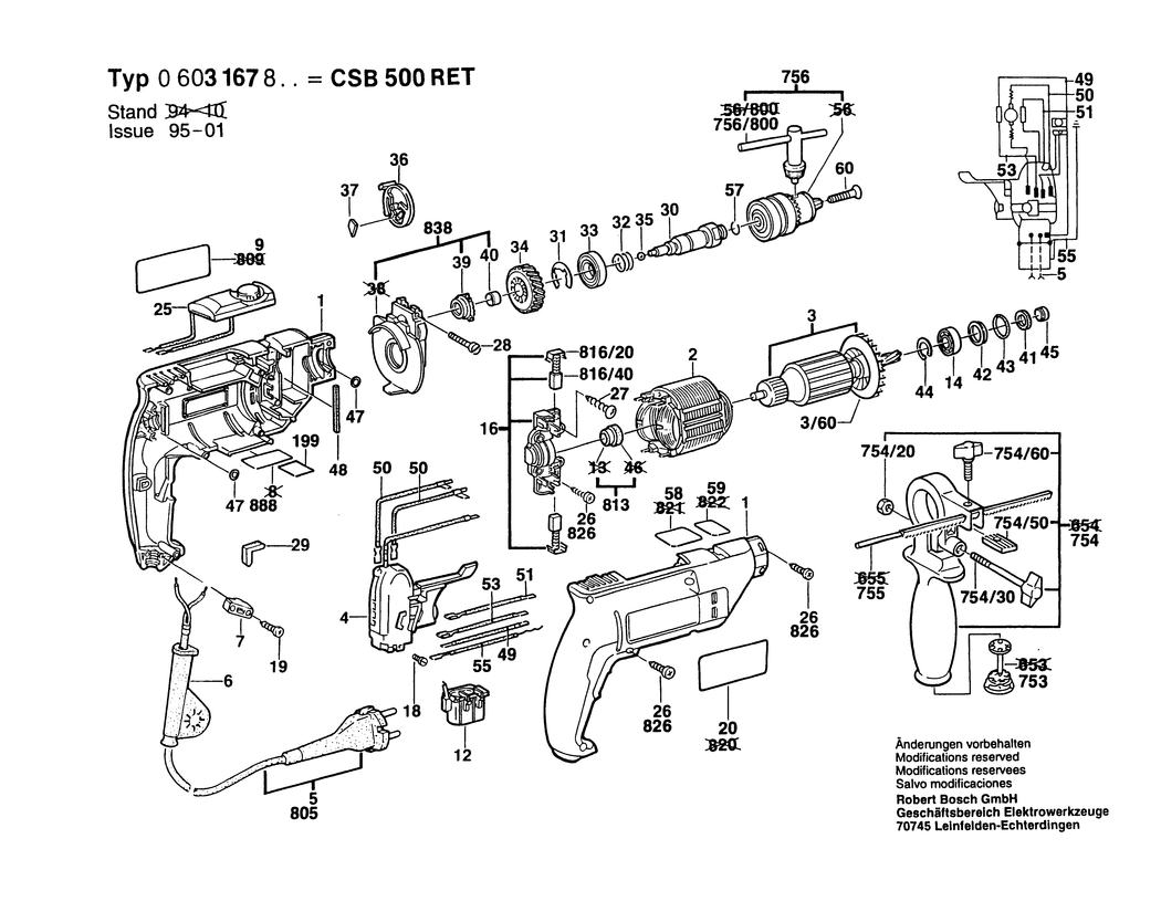 Bosch CSB 500 RET / 0603167832 / CH 230 Volt Spare Parts