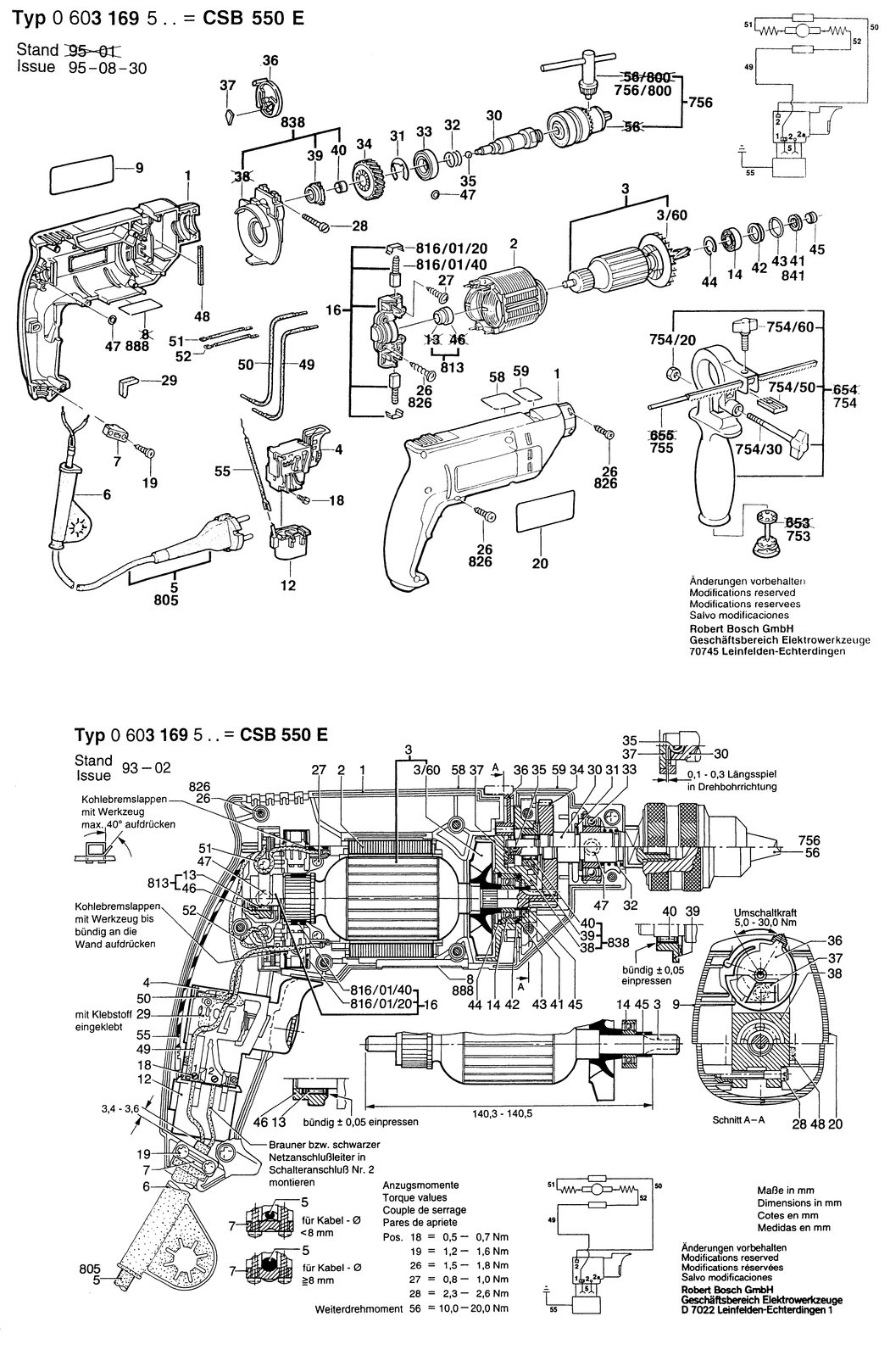 Bosch CSB 550 E / 0603169542 / GB 240 Volt Spare Parts