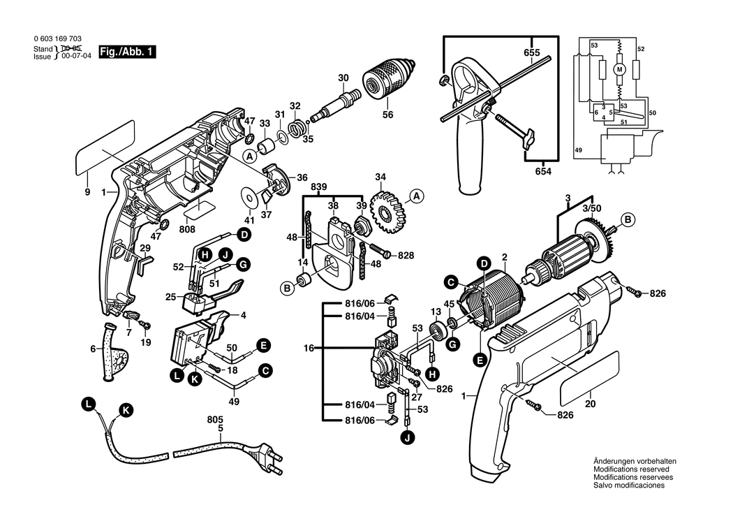 Bosch PSB 550 RE / 0603169703 / EU 230 Volt Spare Parts