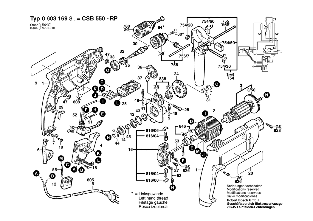 Bosch CSB 550 RP / 0603169832 / CH 230 Volt Spare Parts