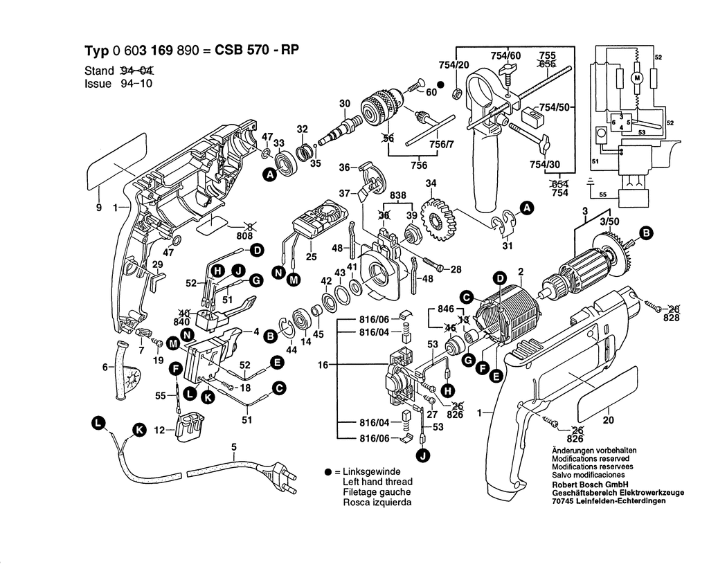 Bosch CSB 570 RP / 0603169890 / F 230 Volt Spare Parts