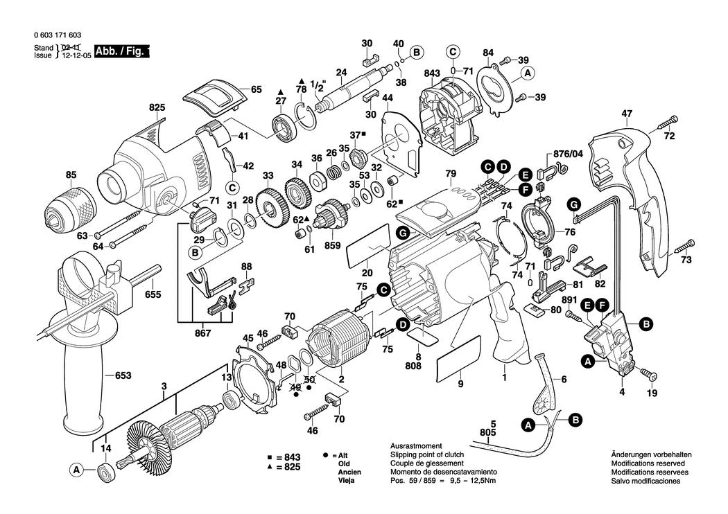 Bosch PSB 1000-2 RE / 0603171632 / CH 230 Volt Spare Parts