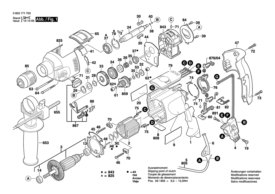 Bosch PSB 1200-2 RPE / 0603171732 / CH 230 Volt Spare Parts