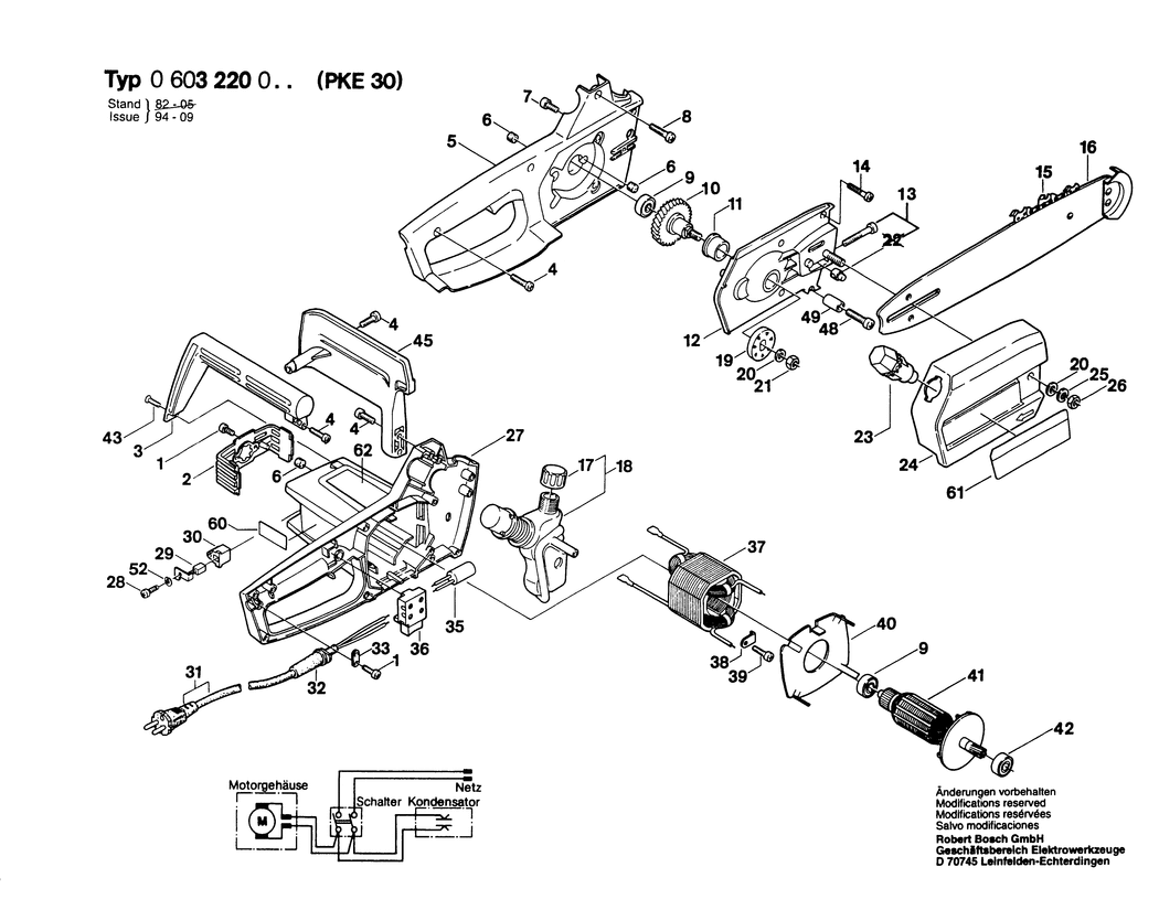 Bosch PKE 30 / 0603220032 / CH 220 Volt Spare Parts