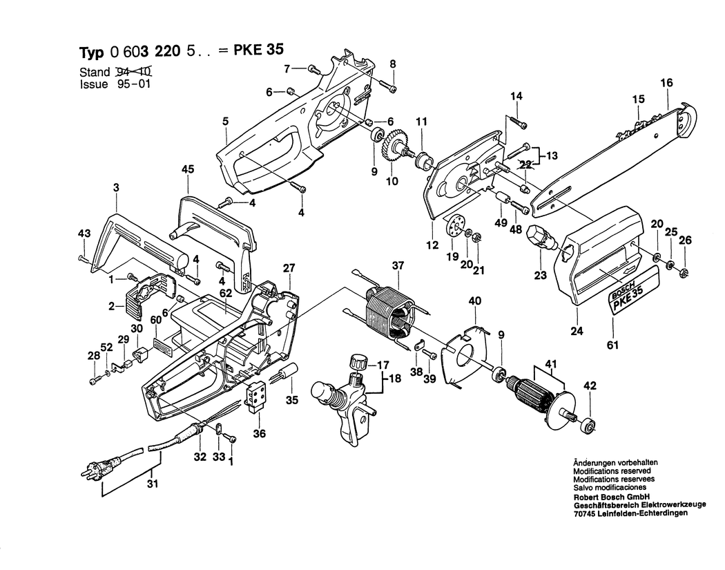 Bosch PKE 35 / 0603220532 / CH 220 Volt Spare Parts