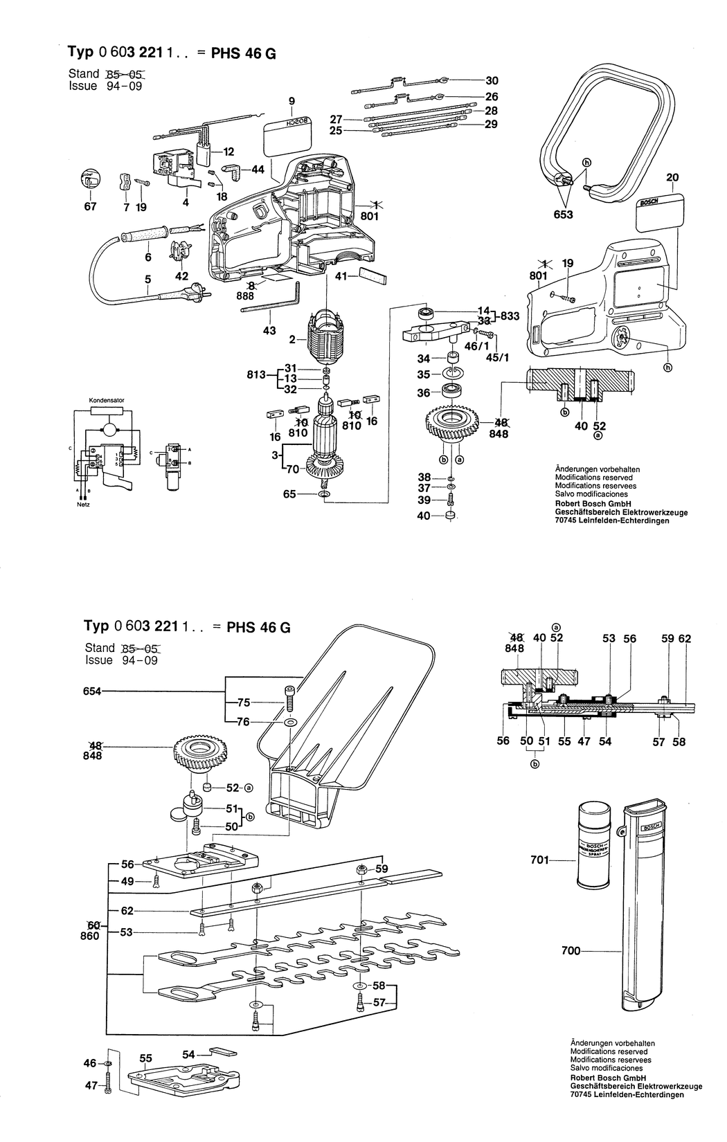 Bosch PHS 46 G / 0603221103 / EU 220 Volt Spare Parts