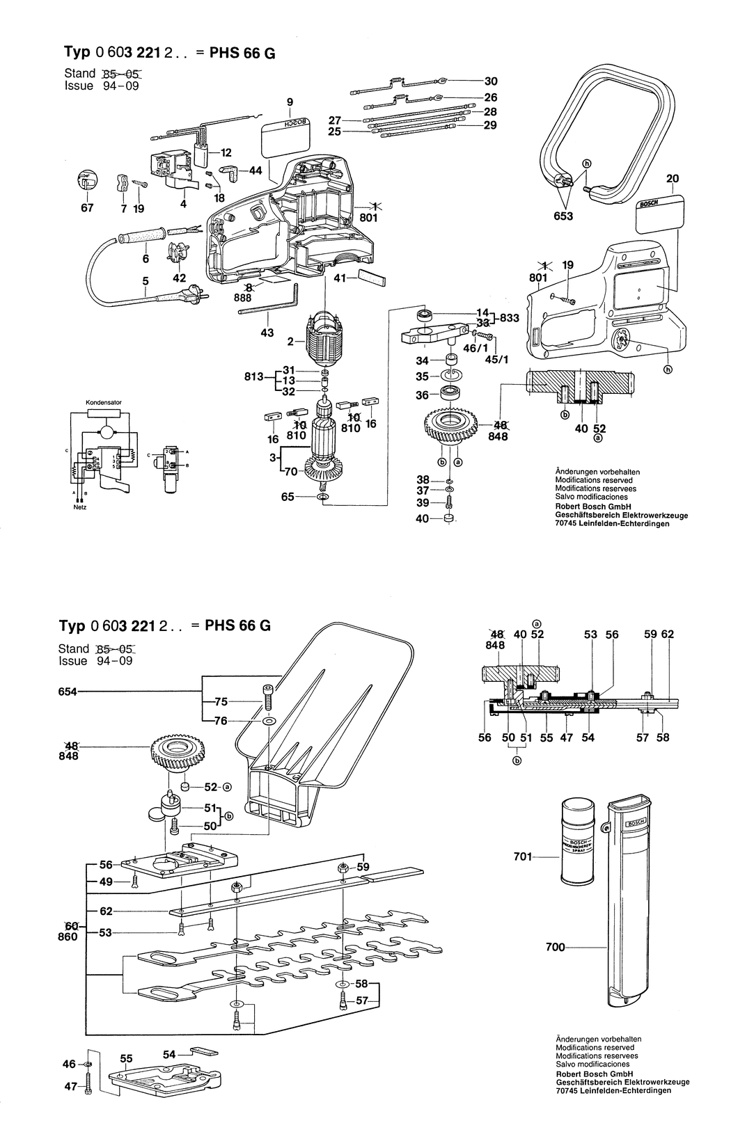 Bosch PHS 66 G / 0603221250 / I 220 Volt Spare Parts