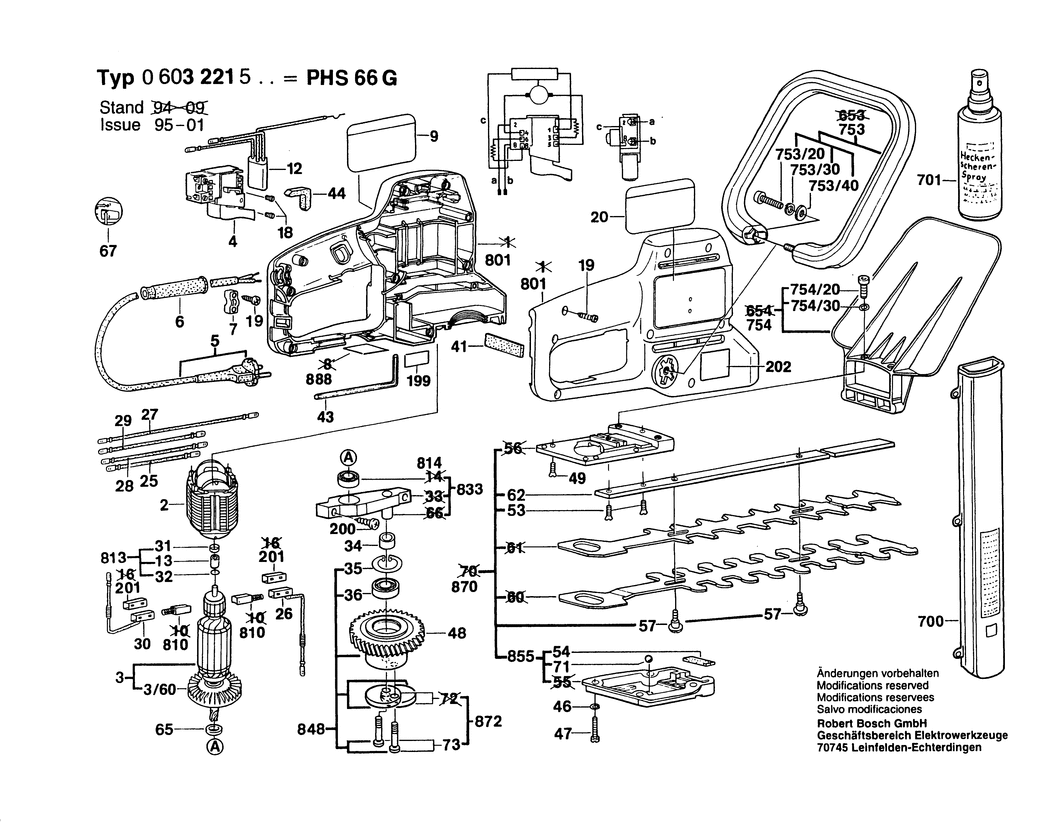 Bosch PHS 66 G / 0603221503 / EU 220 Volt Spare Parts