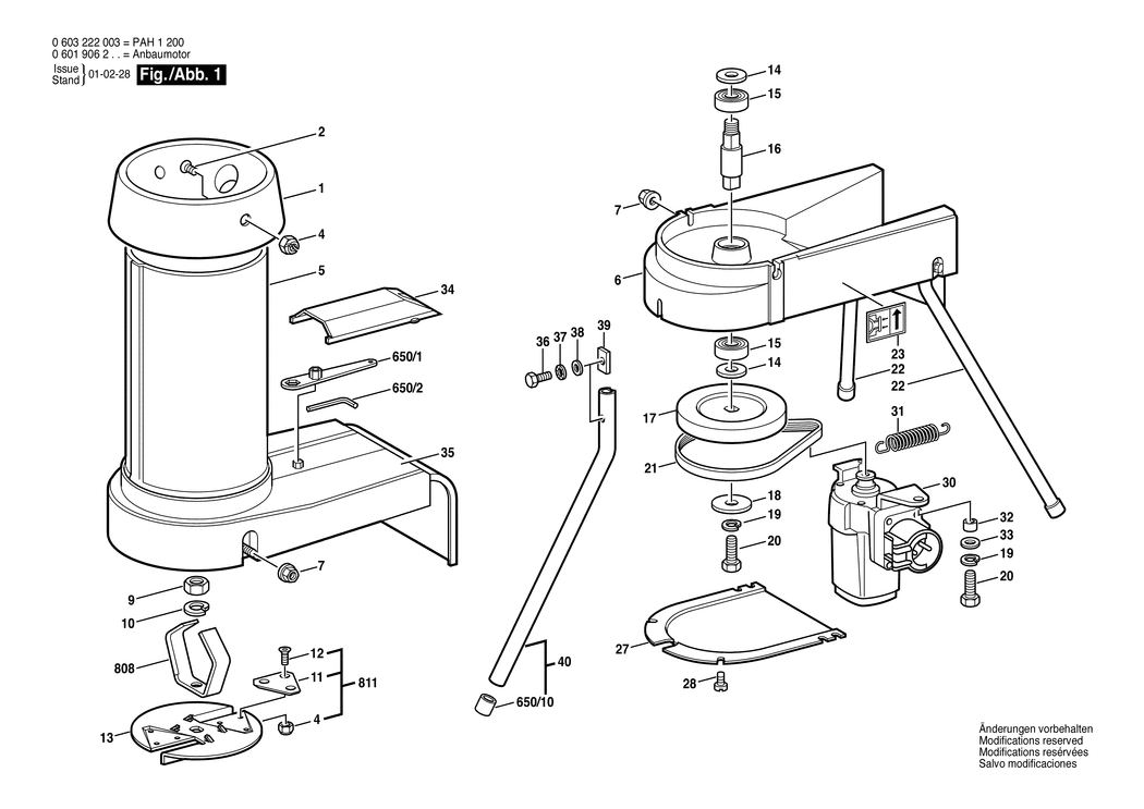 Bosch PAH 1200 / 0603222003 / EU 220 Volt Spare Parts