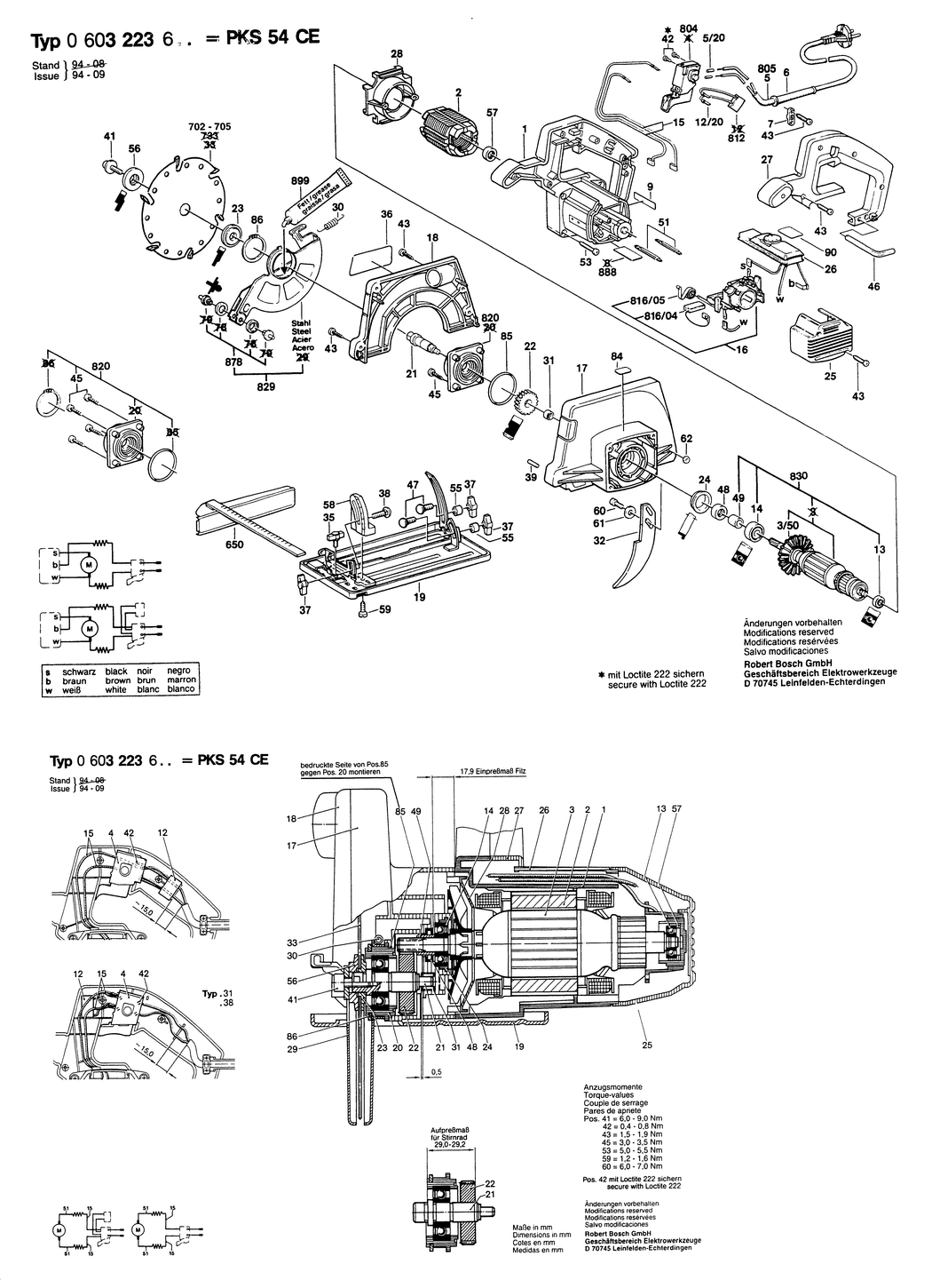 Bosch PKS 54 CE / 0603223632 / CH 230 Volt Spare Parts