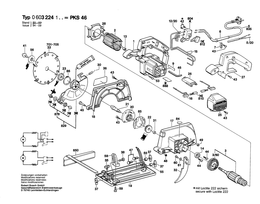 Bosch PKS 46 / 0603224103 / EU 220 Volt Spare Parts