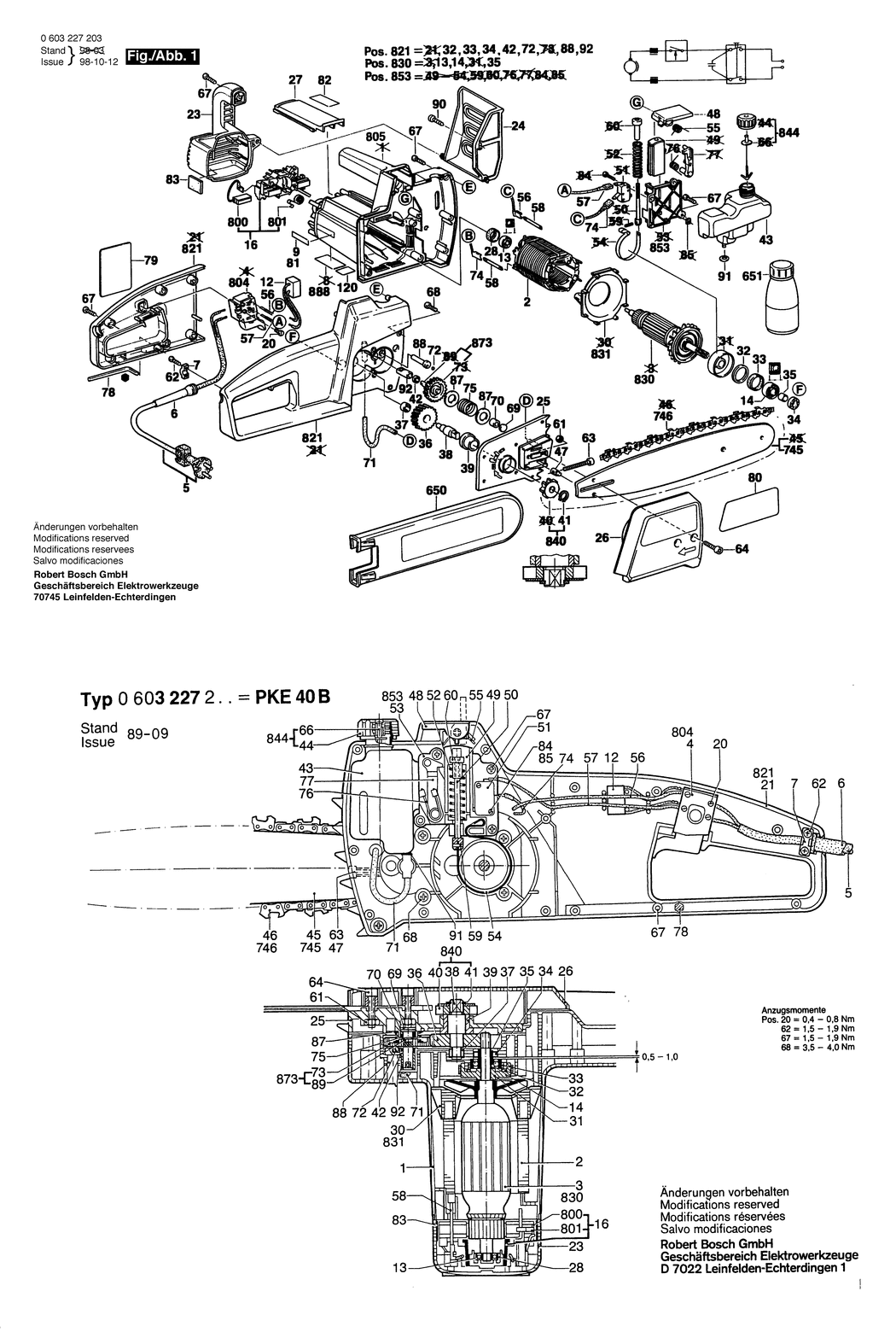 Bosch PKE 40 B / 0603227232 / CH 230 Volt Spare Parts