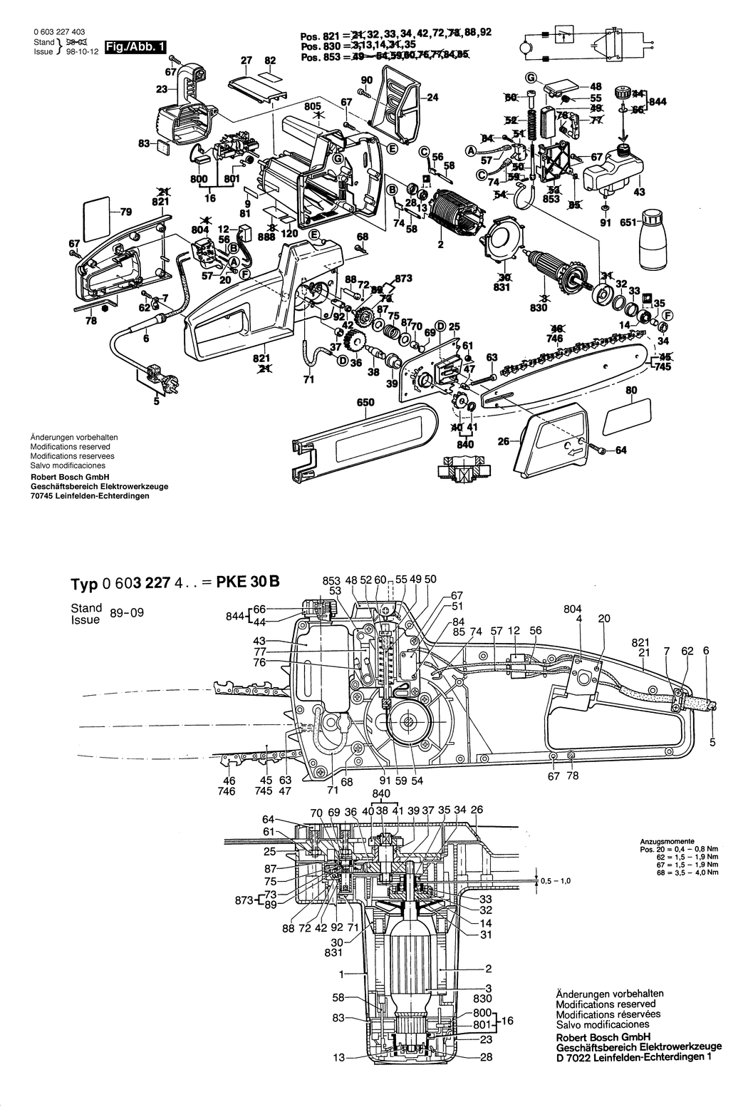 Bosch PKE 30 B / 0603227432 / CH 230 Volt Spare Parts