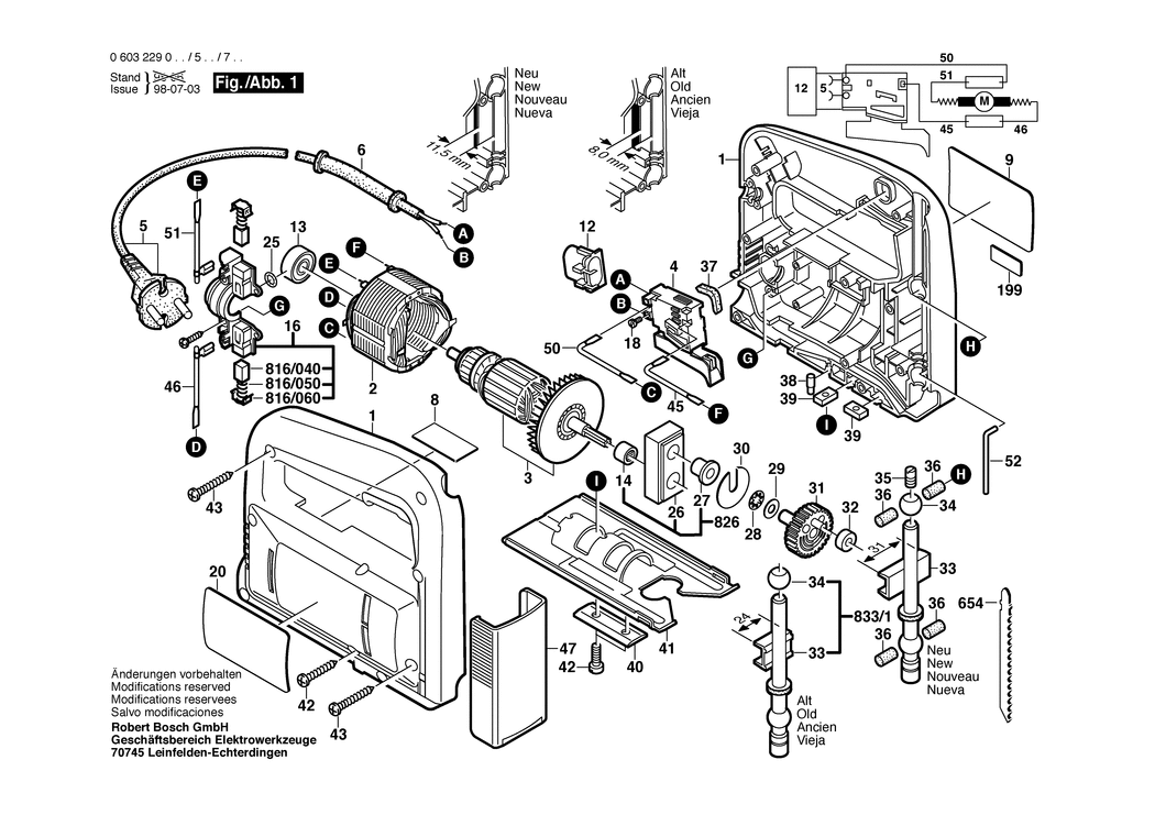 Bosch PST 52 A / 0603229003 / EU 220 Volt Spare Parts