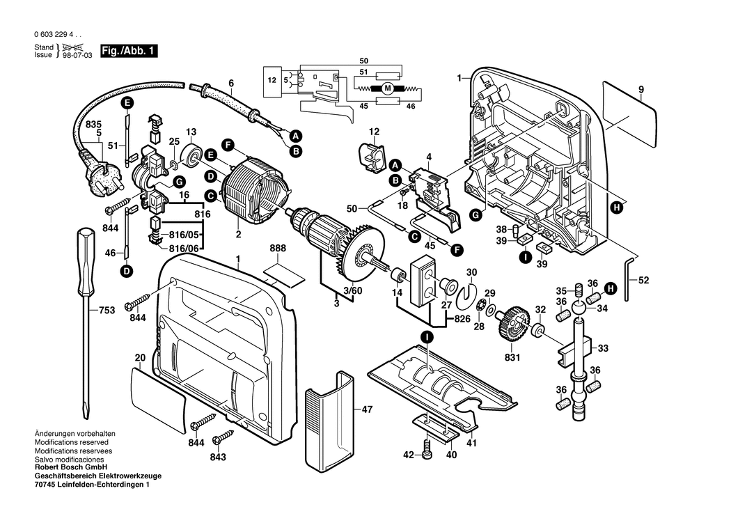 Bosch PST 52 A / 0603229403 / EU 230 Volt Spare Parts