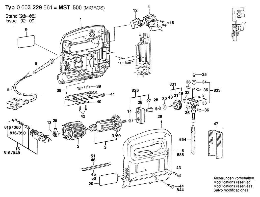 Bosch MST 500 / 0603229561 / CH 230 Volt Spare Parts