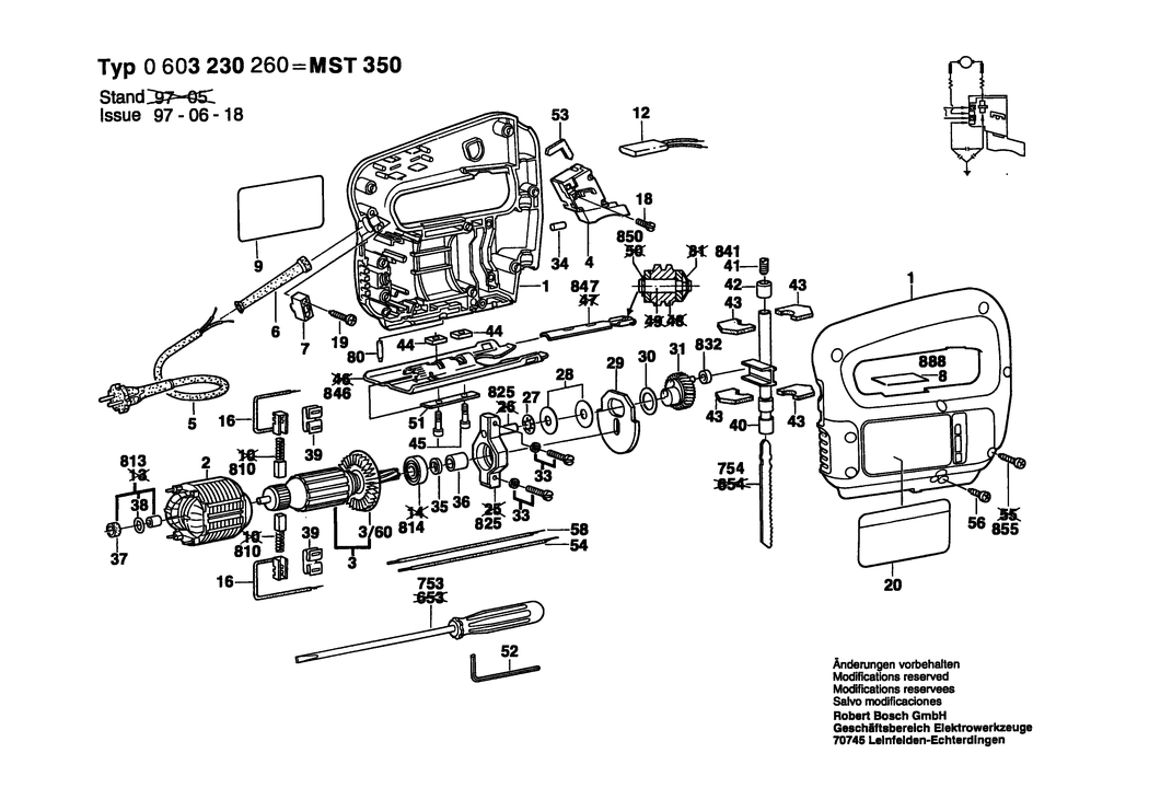 Bosch MST 350 / 0603230260 / CH 230 Volt Spare Parts