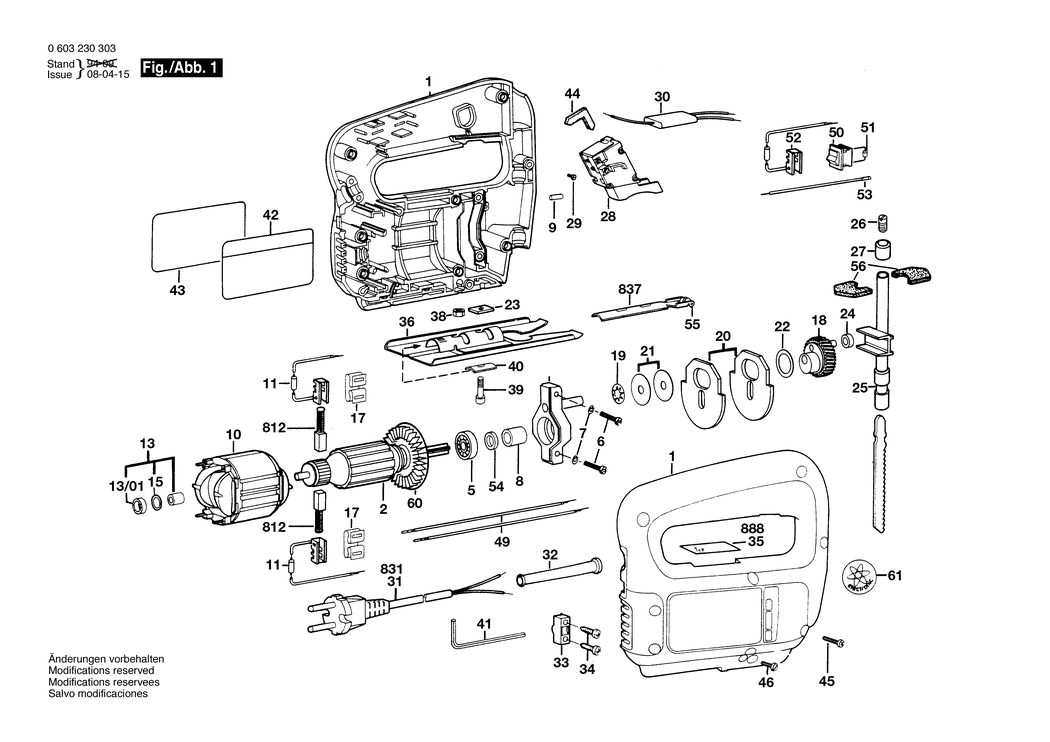 Bosch PST 50-2 / 0603230332 / CH 220 Volt Spare Parts