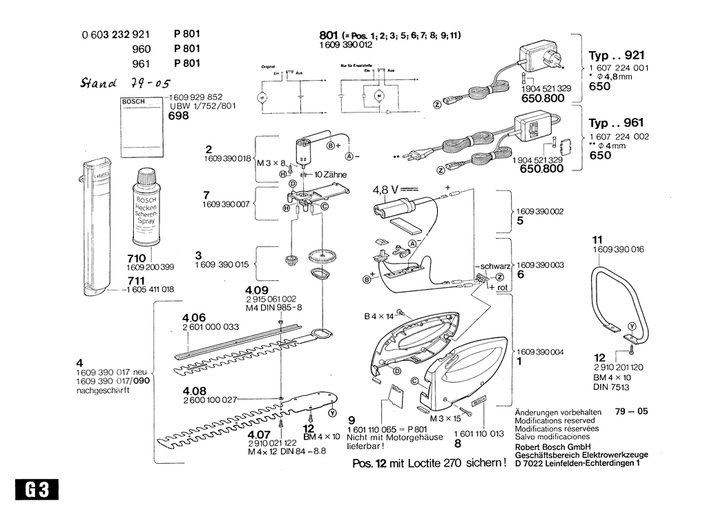 Bosch P 801 / 0603232921 / EU 220 Volt Spare Parts