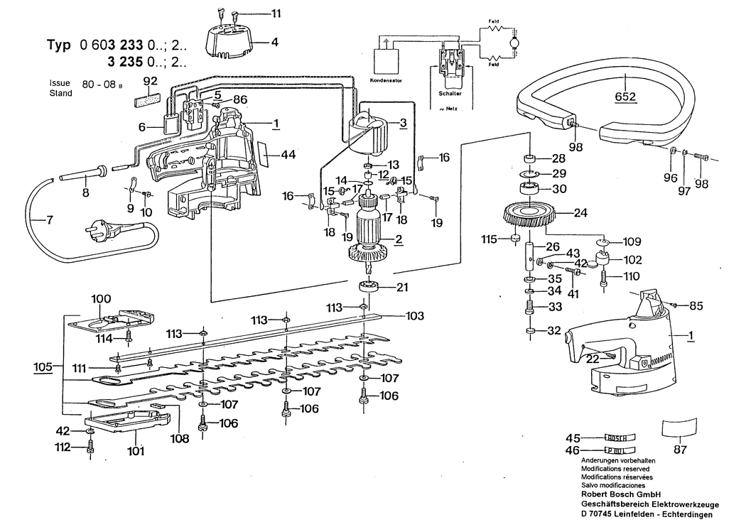 Bosch ---- / 0603233003 / EU 220 Volt Spare Parts