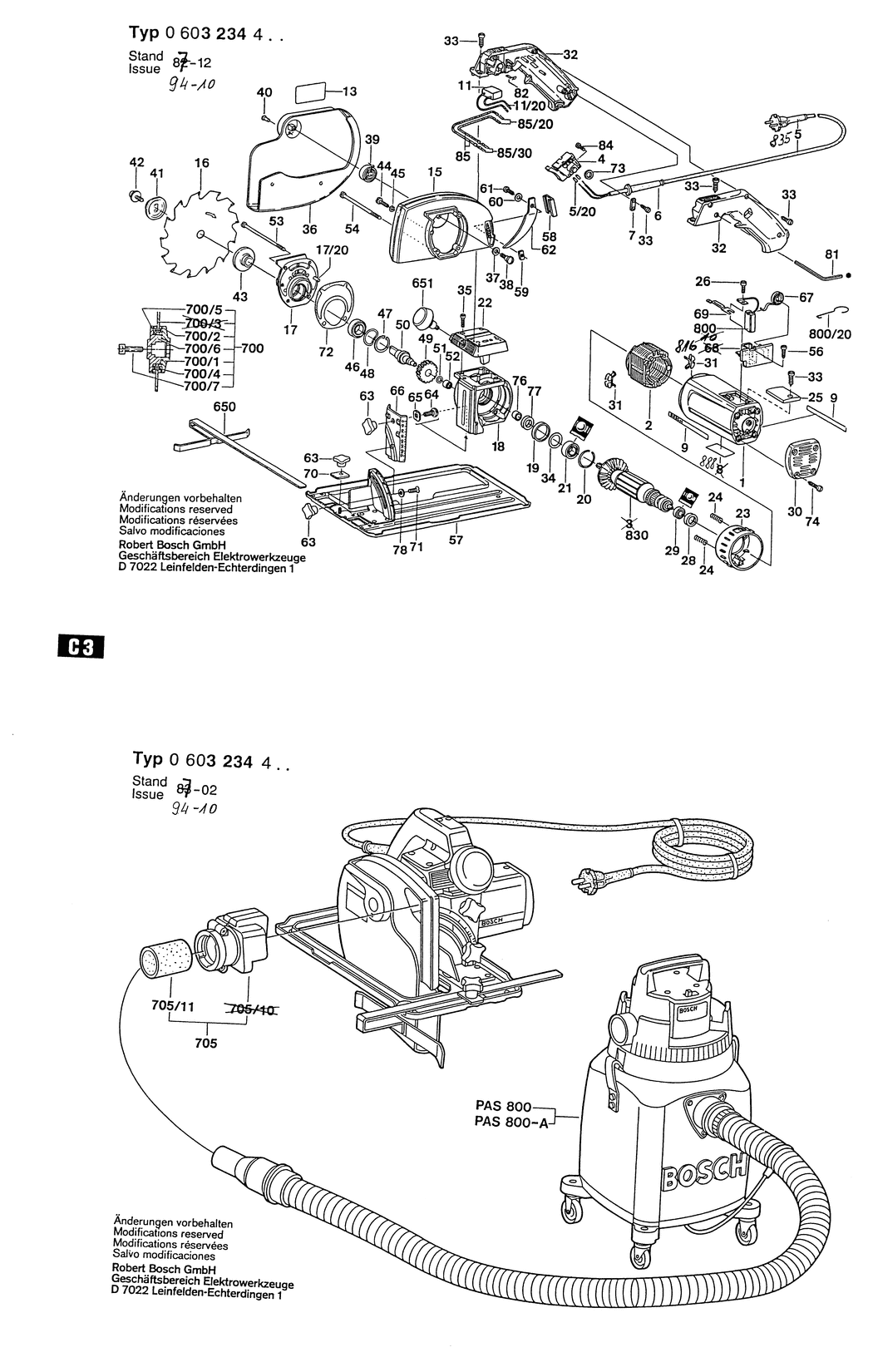 Bosch PKS 65 / 0603234432 / CH 220 Volt Spare Parts