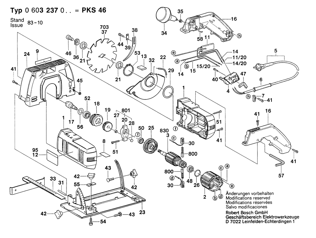 Bosch PKS 46 / 0603237003 / EU 220 Volt Spare Parts