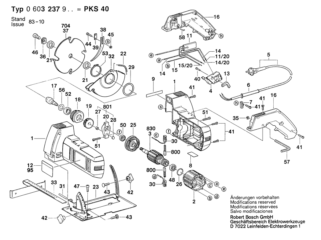 Bosch PKS 40 / 0603237947 / F 110 Volt Spare Parts