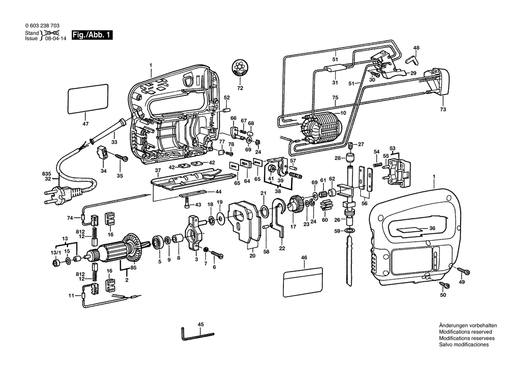 Bosch PST 55 PE / 0603238748 / F 220 Volt Spare Parts