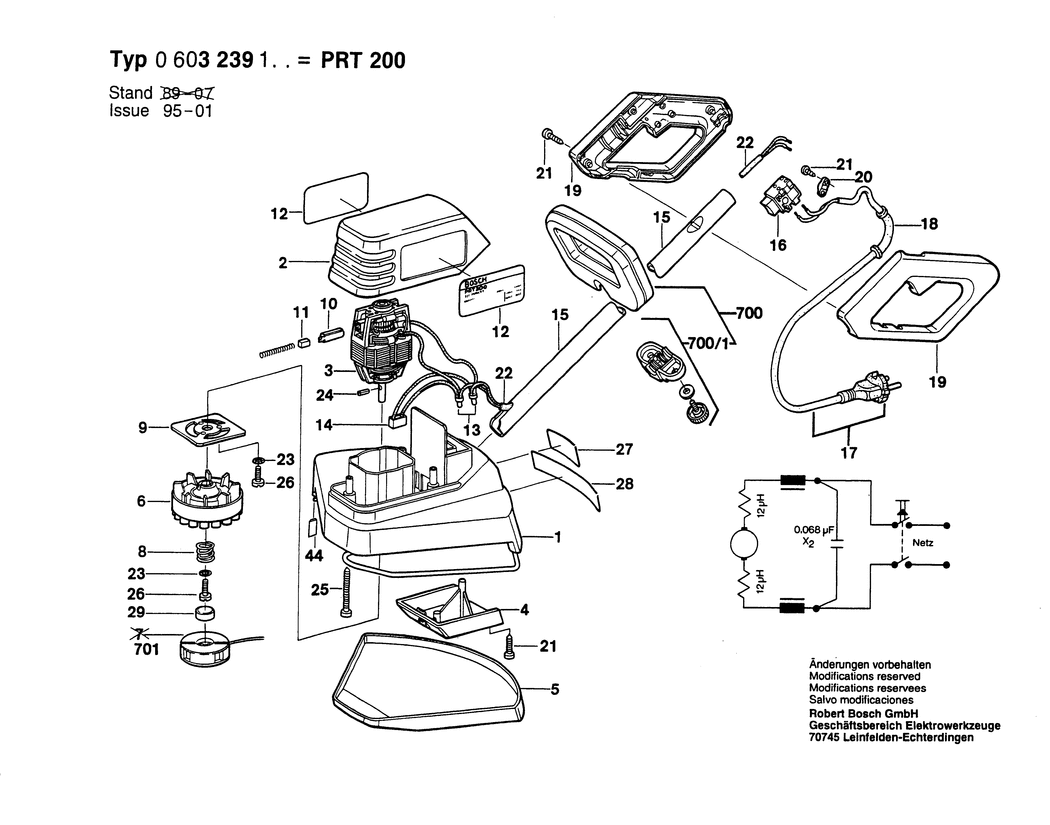 Bosch PRT 200 / 0603239132 / CH 220 Volt Spare Parts