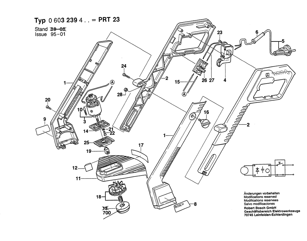 Bosch PRT 23 / 0603239403 / EU 220 Volt Spare Parts