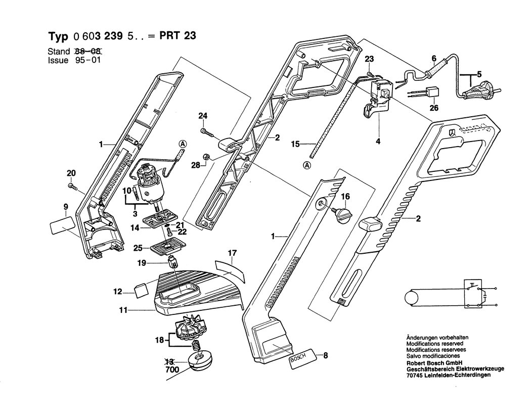 Bosch PRT 23 / 0603239503 / EU 220 Volt Spare Parts