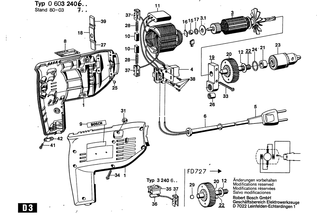 Bosch P 120 SB / 0603240601 / GB 110 Volt Spare Parts