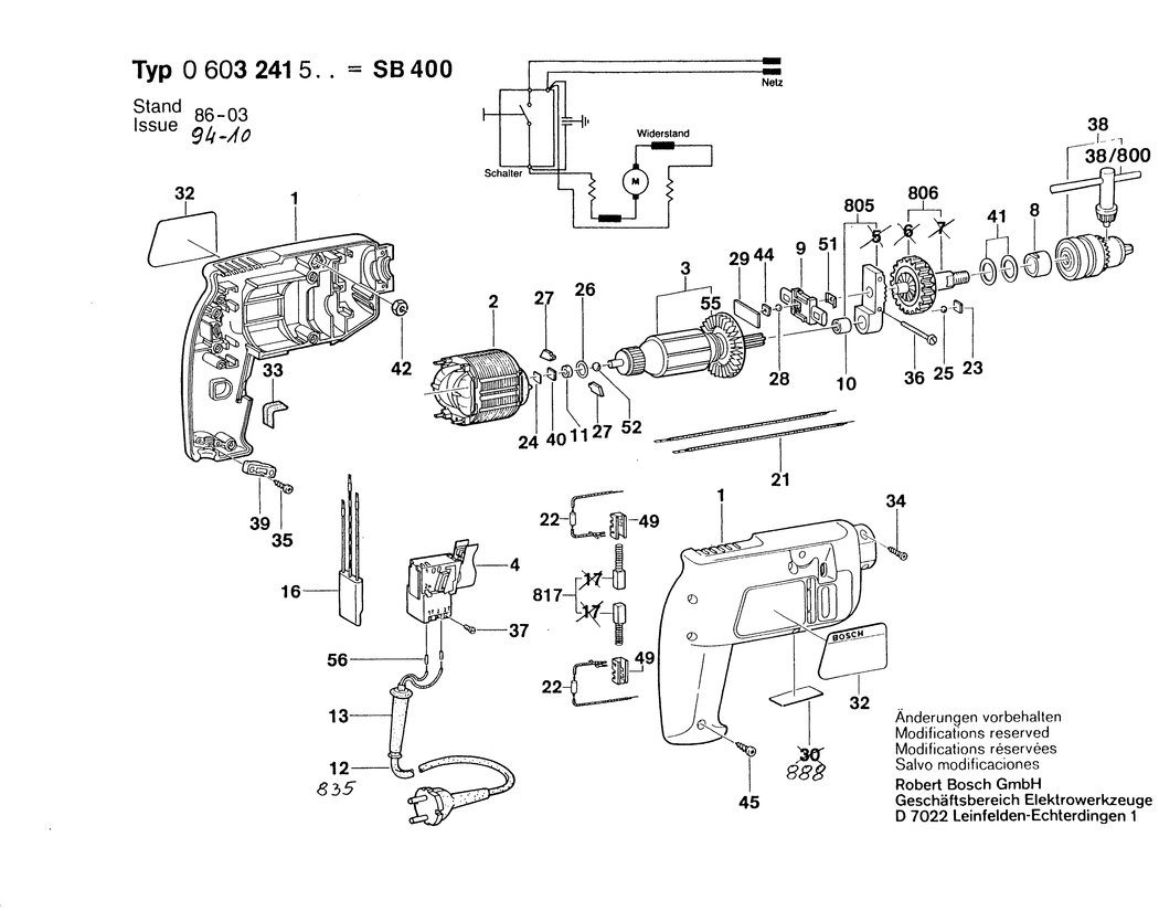 Bosch SB 400 / 0603241532 / CH 220 Volt Spare Parts