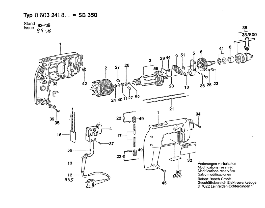 Bosch SB 350 / 0603241803 / EU 220 Volt Spare Parts