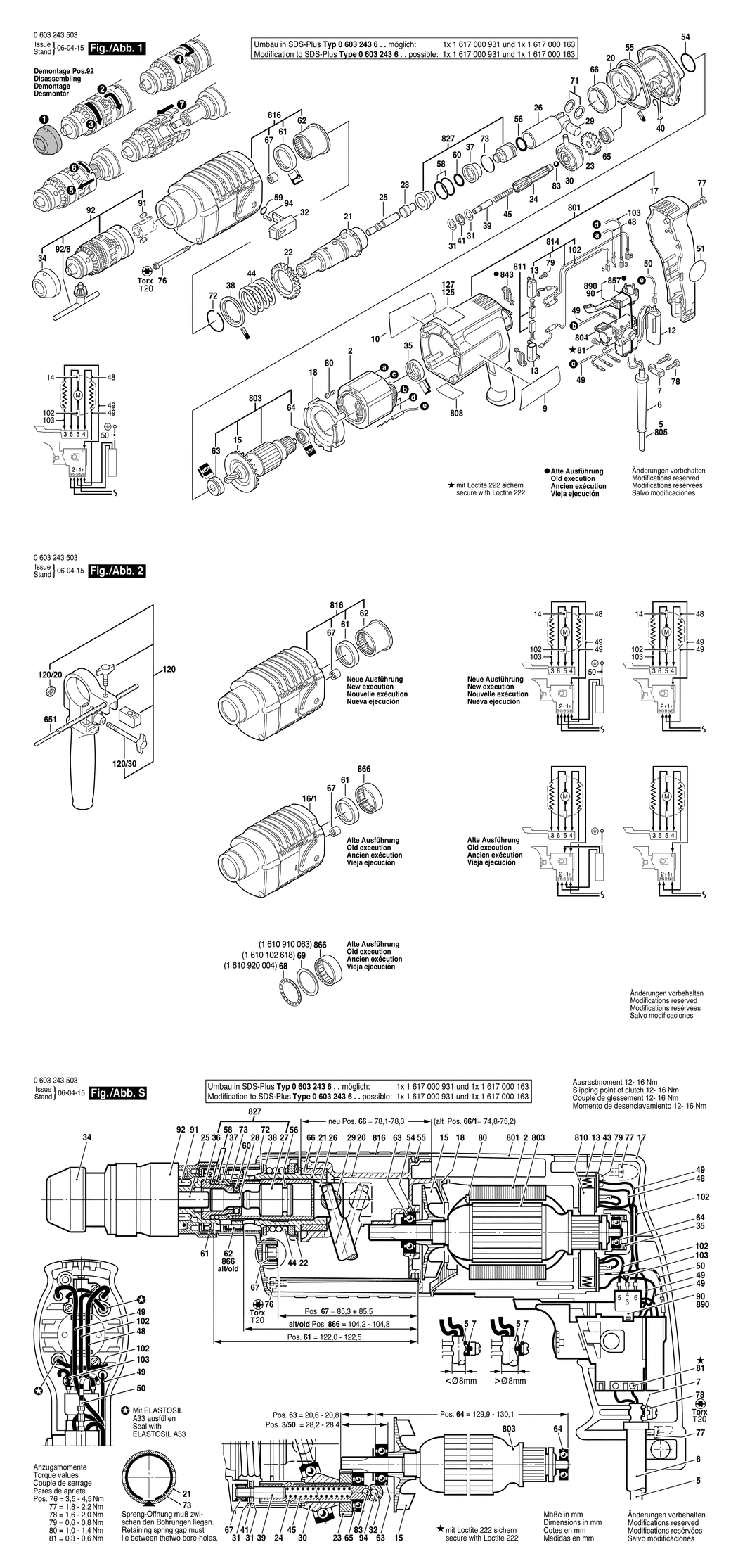 Bosch PBH 20-RF / 0603243532 / CH 220 Volt Spare Parts