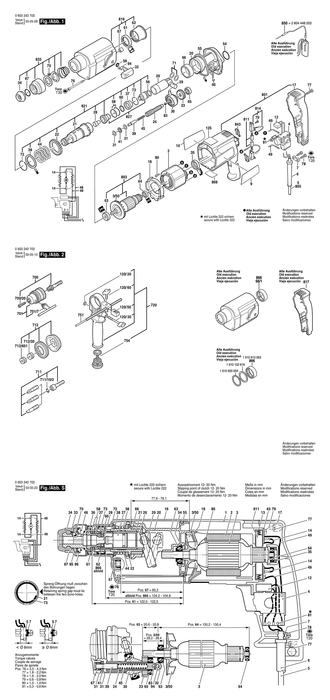 Bosch PBH 14-E / 0603243732 / CH 220 Volt Spare Parts