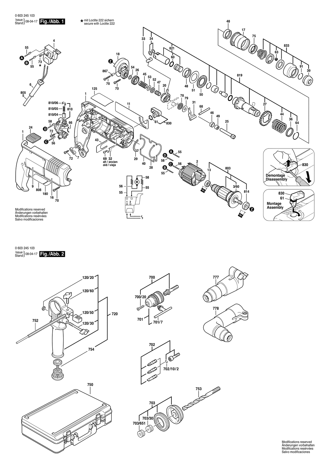 Bosch PBH 200-2 / 0603245103 / EU 220 Volt Spare Parts