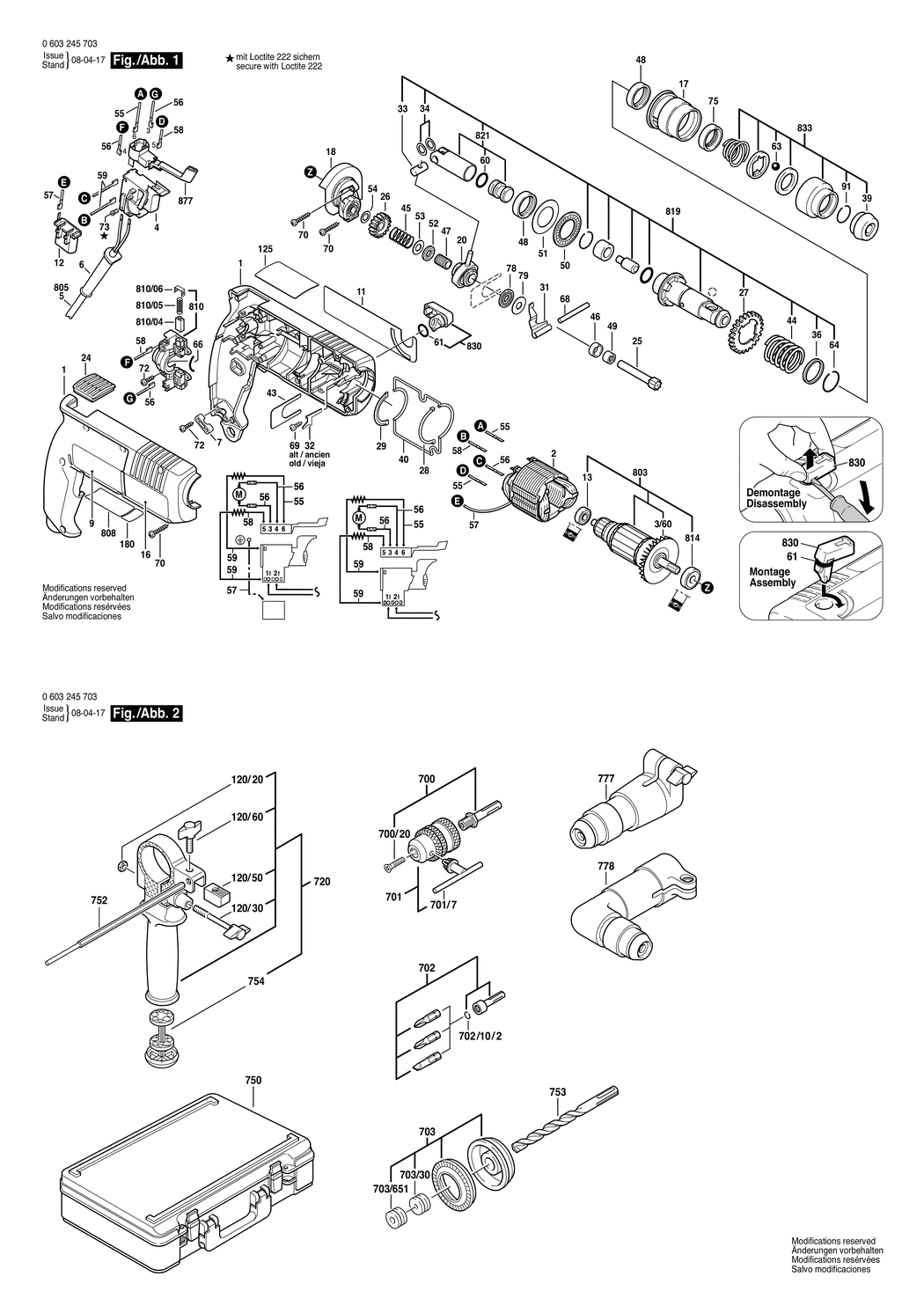 Bosch PBH 200 RE / 0603245742 / GB 240 Volt Spare Parts