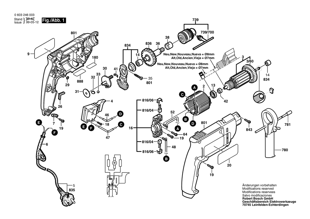 Bosch PSB 400-2 / 0603246048 / F 220 Volt Spare Parts