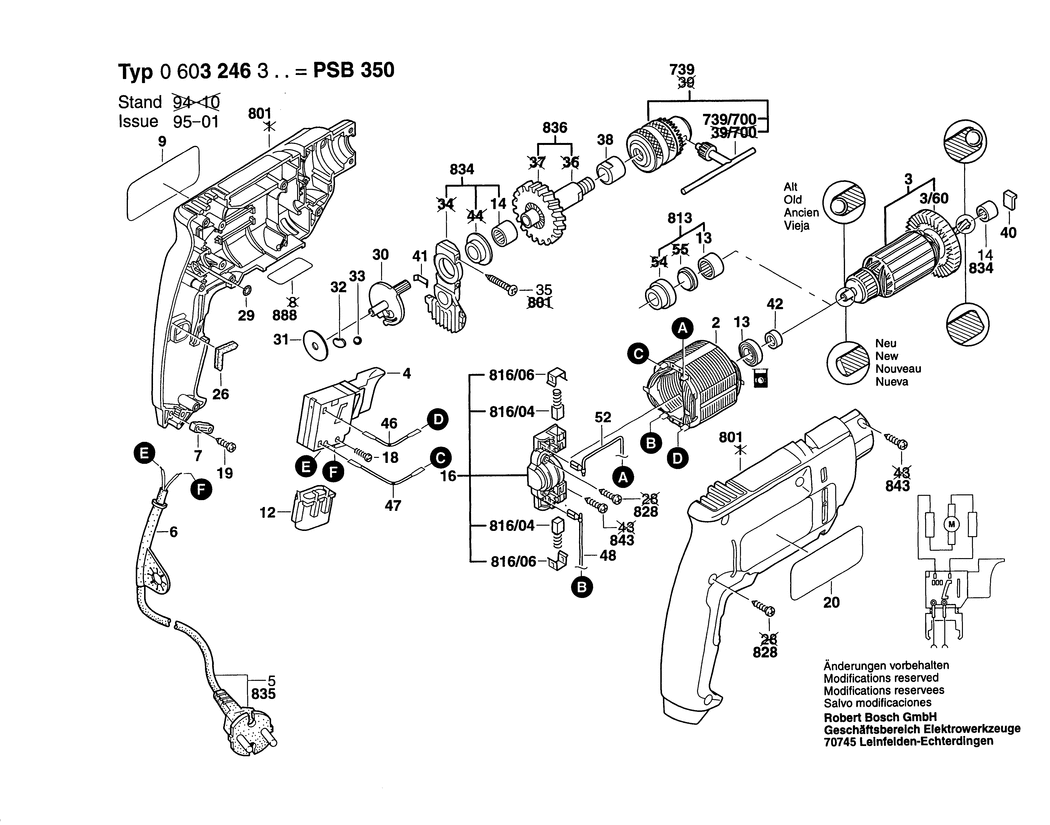 Bosch PSB 350 / 0603246342 / GB 240 Volt Spare Parts