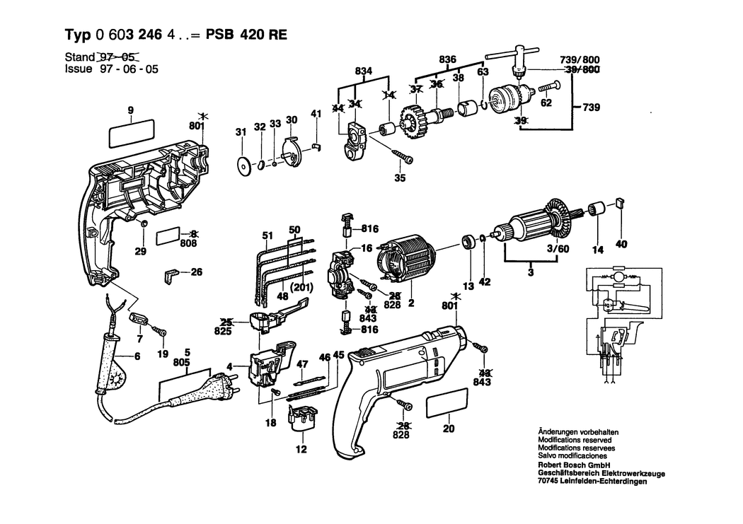 Bosch PSB 42 RE / 0603246403 / EU 230 Volt Spare Parts