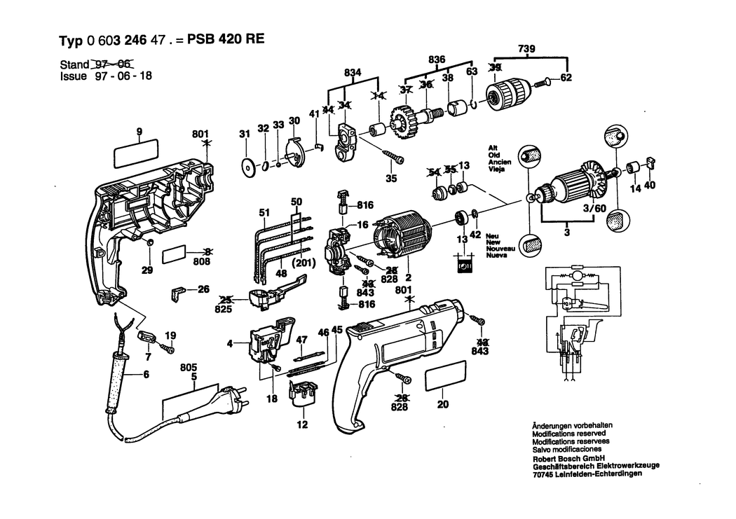 Bosch PSB 420 RE / 0603246470 / EU 230 Volt Spare Parts