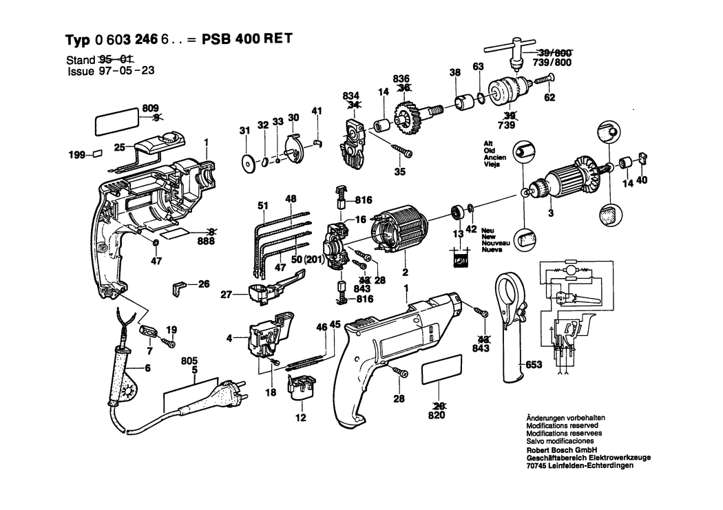 Bosch PSB 400 RET / 0603246603 / EU 230 Volt Spare Parts