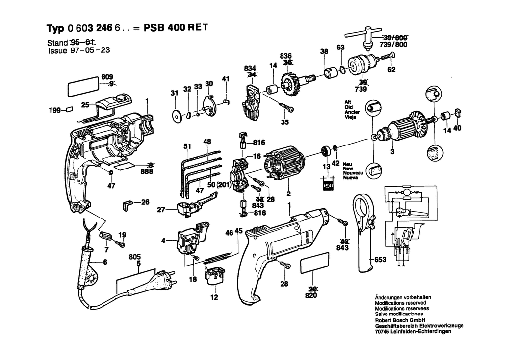 Bosch PSB 400 RET / 0603246650 / I 230 Volt Spare Parts