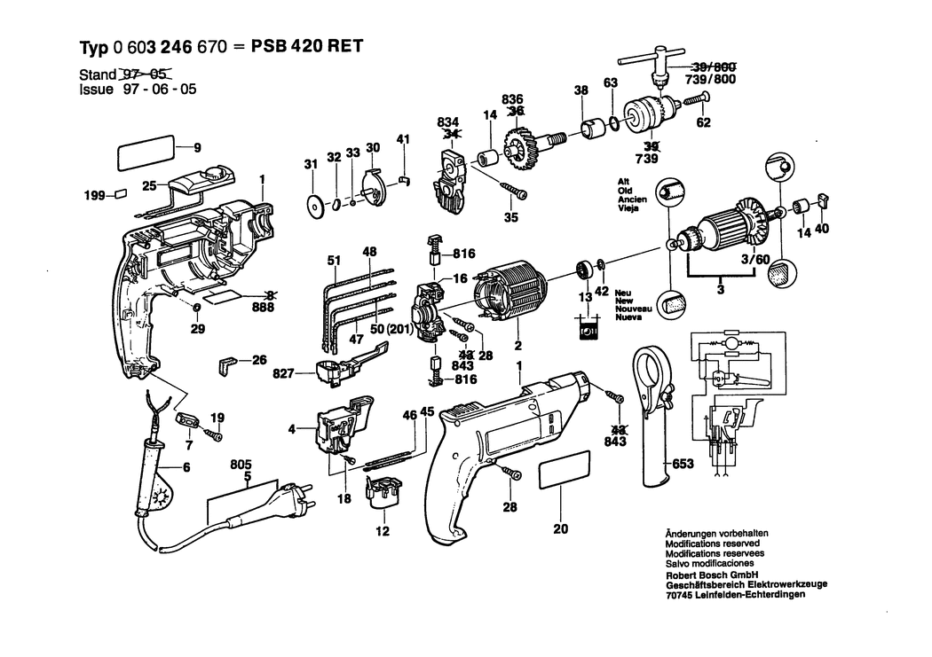 Bosch PSB 420 RET / 0603246676 / GB 240 Volt Spare Parts